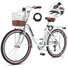 New ListingVIRIBUS Women's Bike 24Inch/26 Inch 7 Speed Beach Cruiser Bicycle with Basket