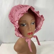 Handmade Bonnet Red White Checkered Cotton Women 24"