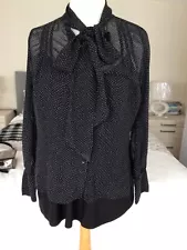 Black Pussy Bow Faux Chiffon Blouse Size 14