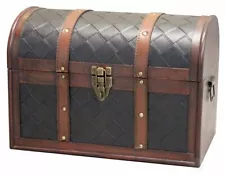 Vintiquewise Wooden Leather Treasure Chest Decorative Storage Trunk - Lockable