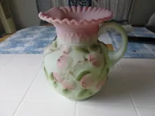 Fenton Art Glass Burmese Lotus Mist Apple Tree Pitcher