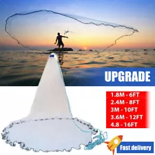 6/8/10/12/16FT Fishing Cast Net Bait Easy Throw Hand Cast Strong Nylon Trap Mesh