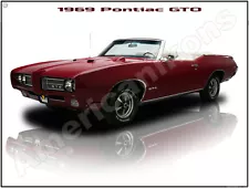 1969 Pontiac GTO Convertible in Maroon New Metal Sign: Pristine Restoration