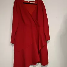 Hutch Dress Women’s Pus Size 2X Red Fully Lined V Neck Faux Wrap Ruffle