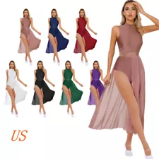 Women's Leotard Dress Ballet Dance Costume Mesh Maxi Dresses Ballroom Dancewear