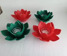 4 Vintage Floating Lotus Flower Candle Holder Swimming Pool Pond Decor Red Green