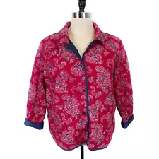 D & Co Jacket Bard Coat Womens Size 2X Reversible Blue Red Bandana Quilted Retro