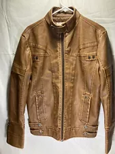 L&C Mens Medium Faux Leather Cafe Racer Motorcycle Jacket Lined For Warmth