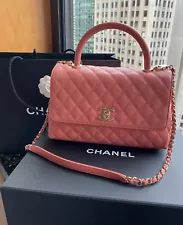 CHANEL Pink Caviar Large Flap Bag With Top Handle