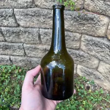 Antique HALF SIZE Long Neck Wine Free-Blown Black Glass Pontil Utility Bottle