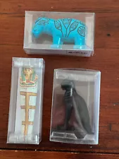 3 Metropolitan Museum of Art Statues-King Tut Sarcophagus-Black Cat & Blue Hippo