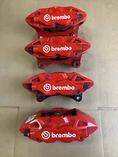 GENUINE SET OF BREMBO 4 PISTON BRAKE CALIPERS RED QTY 4 FRONT AND REAR