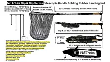 Telescopic Handle Folding Rubber Landing Net (Lg Flip & Dip Brown Model)