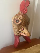 Vtg Signed Nicario Jimenez Peruvian Folk Art Rooster Chicken Mask Vintage Peru