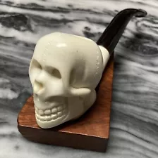 Unsmoked Meerschaum Skull Billiard Pipe-Realistic Details Deeply Carved!