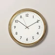 14" Pleated Brass Round Analog Wall Clock Antique Finish - Hearth & Hand with