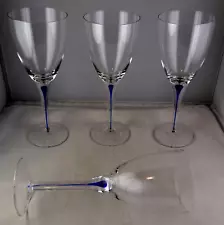 4 Wine Goblets Blue Teardrop Stems Barware Casual