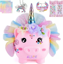 Piggy Bank for Girls Large Unicorn Piggy Banks with Necklace Bracelet DIY Sticke