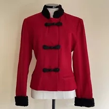 MILITARY STYLE JACKET COAT RED WOOL BLACK PERSIAN LAMB BY SIMONTON STUDIO UK 10