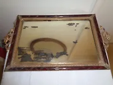 ART DECO 1920'S MIRRORED VANITY DRESSER PERFUME TRAY FOOTED BRASS FRAME -ESTATE