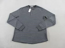 Marine Layer Shirt Mens Medium Grey Blue Henley Soft Long Sleeve Striped Casual