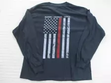 Fireman Mens Shirt XL Black American Flag Fire Department Cotton Long Sleeve