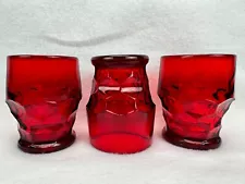 Lot of 3 Vintage Viking Ruby Red Georgian Honeycomb 4" Tumbler Drinking Glasses