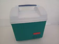 New ListingRubbermaid VTG MINI Cooler #1810 6 Pack W/SWIVEL TOP Handle AQUA/WHITE USED