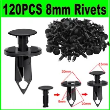 120PCS 8mm Bumper Clips Retainer Auto Car Plastic Rivets Fastener Fender Push