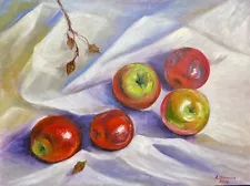 Apples on the tablecloth Original Painting Oil Artwork 16x12" on eBay