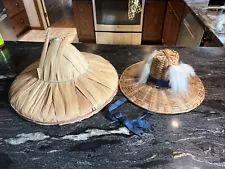 Vintage Large Conical Hats Handmade Asian Sun Rice Oriental Coolie Wall Deco