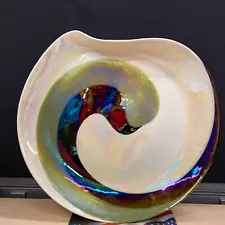 Large Iridescent Glass 18" Console Bowl Hand Blown Centerpiece Bird Bath