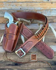 WESTERN LEATHER HOLSTER GUN BELT 44 / 45 BROWN HAND MADE COWBOY REVOLVER PISTOL