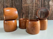 Vintage set 6 Teak Wood Napkin Rings / Holders Mid Century