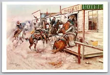 Postcard Art Painting In Without Knocking by Charles Russell Cowboys 14E