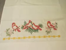 Vintage Handmade Embroidered Pillow Cases Pair of Birds Cardinals christmas