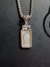 1g Skull Pendant (1g Fine Silver Bar Ingot .999) Bezel {.925} Amulet Jewelry Men