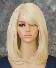 Light Blonde Shoulder Medium Layered Straight Heat OK Human Hair Blend Wig EVBD