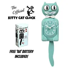 OCEAN WAVES KITTY CAT CLOCK (3/4 Size) 12.75" Green Free Battery Kit-Cat Klock