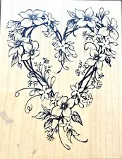 PSX LG JASMINE FLOWER VINES HEART SHAPE TWIG WREATH SWAG Rubber Stamp Weddings