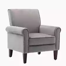 New ListingModern Grey Velvet Accent Chair with Cushion Upholstered Club Armchair for Bedro