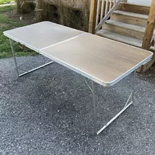 VTG All-luminum Faux Wood Grain Folding Table Aluminum Legs Camping 30” X 72” VG