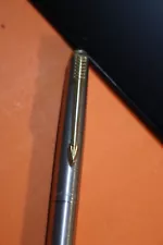 Parker Vintage Silver Twist Ballpoint Pen Gold Trim