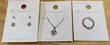 Estate Sale Kendra Scott Jewelry Lot Silver Color 3 Items Necklace Earrings Ring