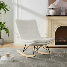 Lazy Rocking Chair Comfortable Lounge Chair with Wide Backrest Seat Wood Base