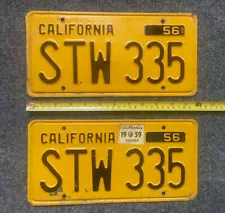 1956 CALIFORNIA license plate # STW 335 with 1959 sticker Pair DMV Clear