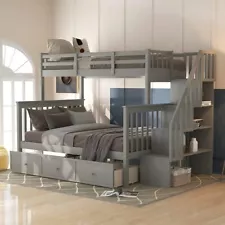 Bunk Bed with Solid Wood Stairs Frame with Drawers for Kids Adults Bedroom Dorm