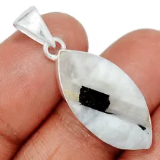 Natural Black Tourmaline In Quartz 925 Sterling Silver Pendant Jewelry CP28924