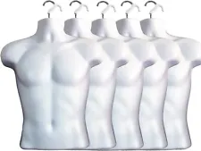 White Male Mannequin Hollow Back Body Torso Dress Form & Hanging Hook 1 Sz (S/M)