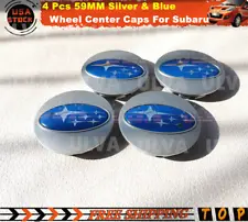 4PCS Silver & Blue Oval LOGO Wheel Center Hub Cap For Subaru 2006-2015 /59MM (For: Subaru Tribeca)